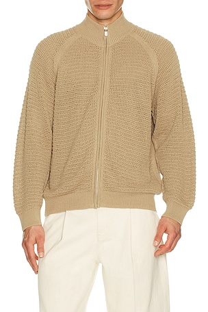 Le17Septembre Open Knit Zip Up Cardigan in Brown