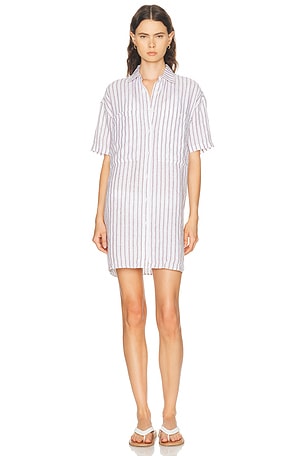 Left On Friday Getaway Shirt Mini Dress in White,Grey