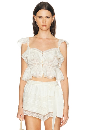 LoveShackFancy Linata Top in Ivory
