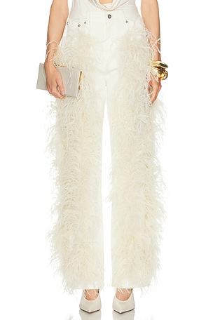 Lapointe Stretch Cotton Twill Feather Pant in Cream
