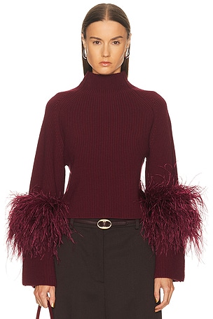 Lapointe Merino Mock Neck Classic Feather Sweater in Burgundy