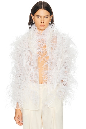 LaPointe Marbled Feathers Jacket in Cream