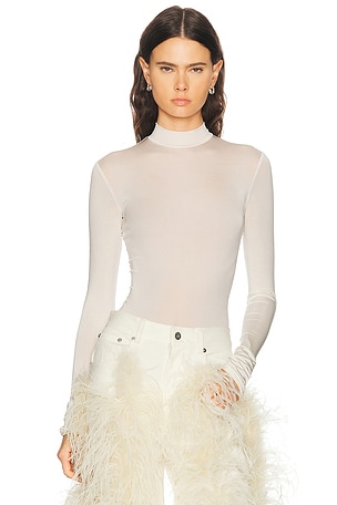 LaPointe Jersey Mock Neck Bodysuit in Cream