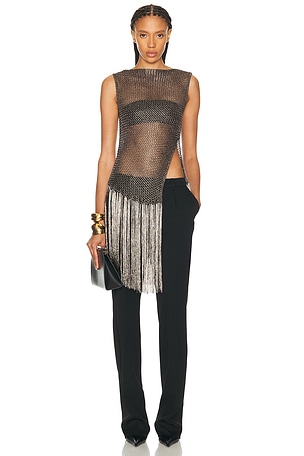 LaPointe Metallic Netting Fringe Asymmetric Top in Metallic