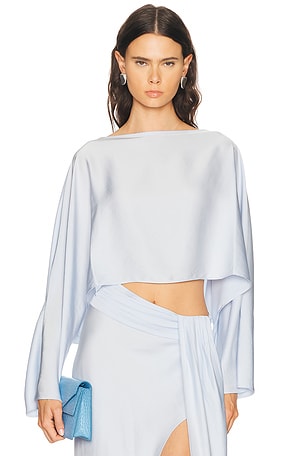 LaPointe Lightweight Satin Boat Neck Caftan Top in Blue