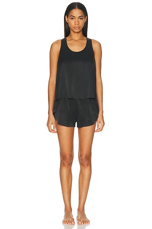 LUNYA Washable Silk Tulip Back Pajama Set in Black