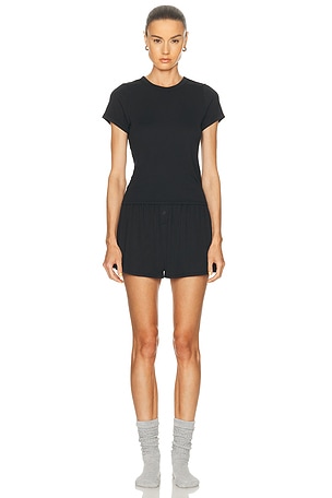 LUNYA Soft Modal Rib Tee Short Pajama Set in Black