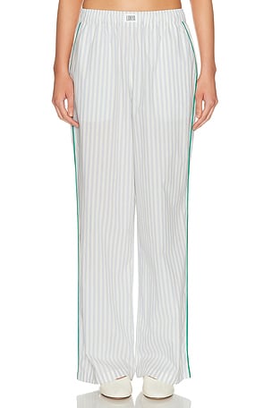 LUNYA Airy Cotton Piped Wide Leg Pant in White,Baby Blue