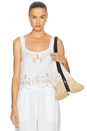 LUNYA Linen Embroidered Eyelet Tank Top in White