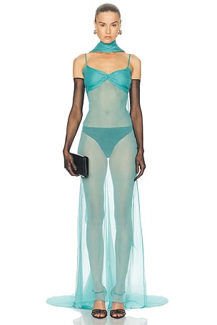 LaQuan Smith Neck Tie Gown in Teal