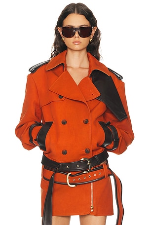 LaQuan Smith Double Breasted Cropped Coat in Burnt Orange