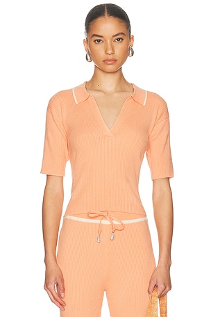 La Porte Odette Knit Polo Top in Coral
