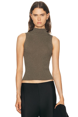 LESET Blake Rib Sleeveless Turtleneck Top in Olive
