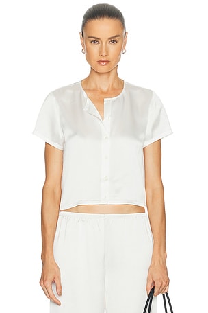 LESET Barb Short Sleeve Cardigan in White