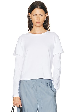 LESET Margo Layered Long Sleeve Tee in White