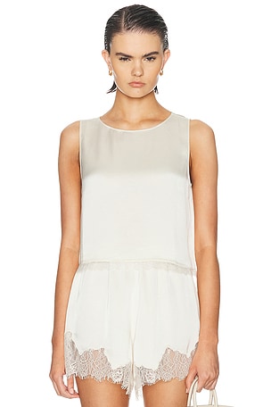 LESET Barb Lace Crop Sleeveless Crew Top in Cream
