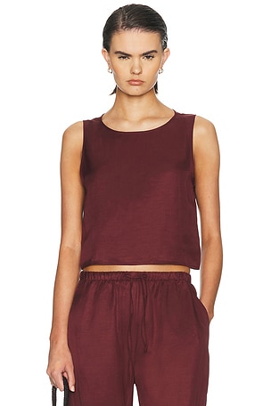 LESET Daniel Crop Sleeveless Crew Neck Top in Burgundy