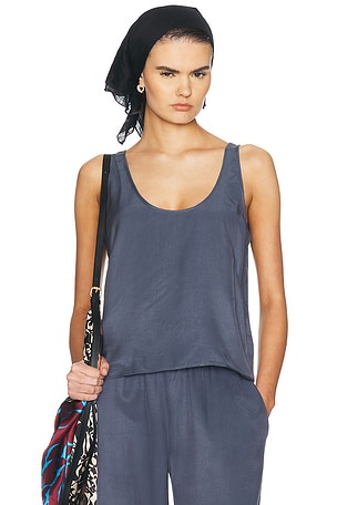 LESET Kim Scoop Tank Top in Blue