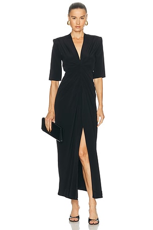 Loulou de Saison Willa Gathered Midi Dress in Black