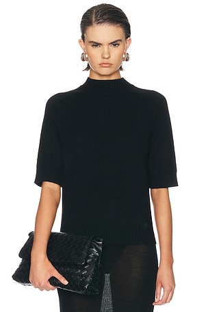 Loulou de Saison Ruth High-Neck Short Saddle-Sleeve Top in Black