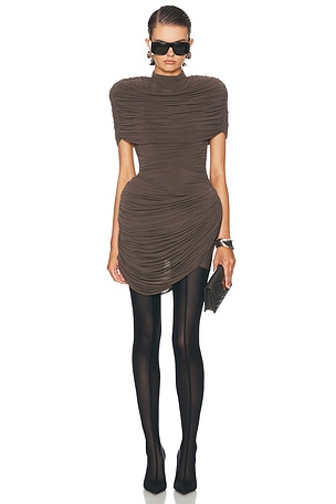 Magda Butrym Ruched Mini Dress in Brown