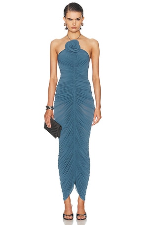 Magda Butrym Ruched Halter Dress in Blue