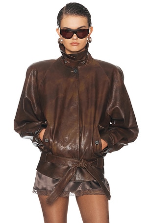 Magda Butrym Leather Jacket in Brown