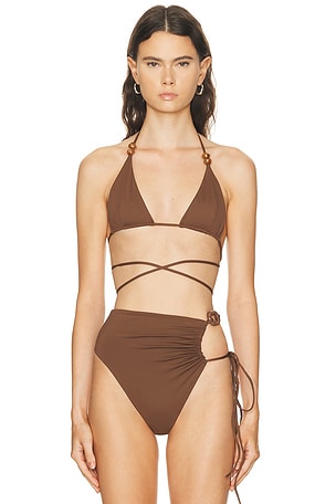 Magda Butrym Triangle Bikini Top in Brown