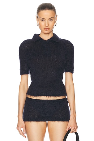 Marni Fuzzy Short Sleeve Sweater in Navy