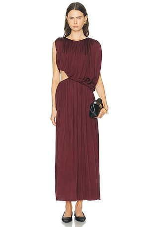 Marina Moscone Gathered Draped Dress in Wine