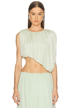 Marina Moscone Asymmetric Gathered Draped Top in Mint