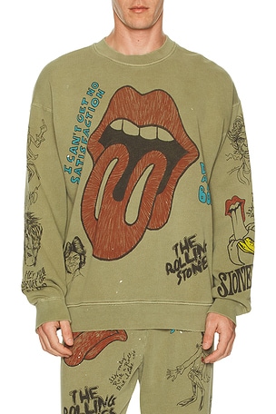 Madeworn Rolling Stones Sketch Classic Crew Sweatshirt in Green
