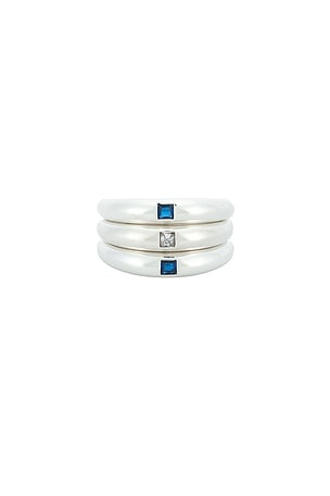 MEGA Gypsy Blue Stacked Ring in Metallic Silver