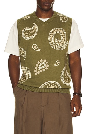 Malbon Golf Paisley Sweater Vest in Olive