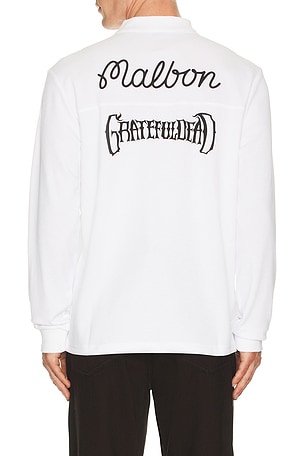 Malbon Golf x Grateful Dead Stealie Polo in White