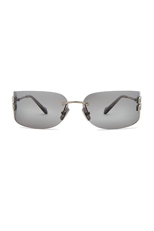 Miu Miu Rectangle Fashion Show Sunglasses in Metallic Silver