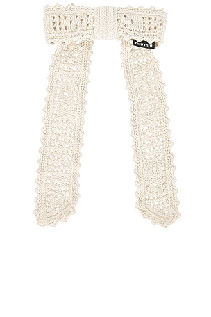 Miu Miu Crochet Filet Bow Beret Hair Clip in Nude