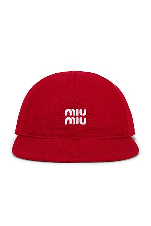 Miu Miu Denim Washed Baseball Cap in Red