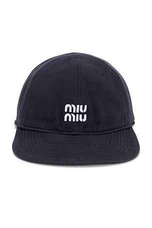 Miu Miu Denim Washed Baseball Cap in Blue