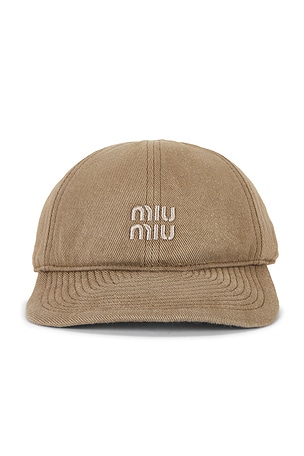 Miu Miu Drill Washed Soft Calf Baseball Cap in Green