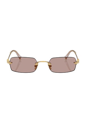 Miu Miu Rectangular Sunglasses in Metallic Gold