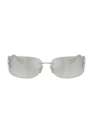 Miu Miu Rectangular Sunglasses in Metallic Silver