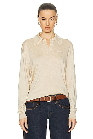 Miu Miu Cashmere Polo Top in Nude
