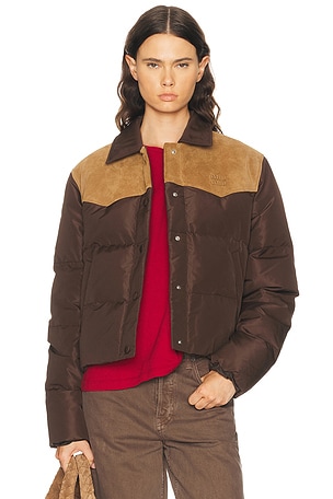 Miu Miu Tela Tec Piumino Pelle Jacket in Brown