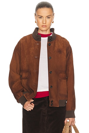 Miu Miu Agnello Scamosciato Cerato Jacket in Brown