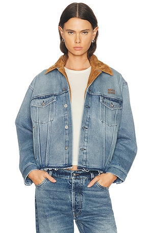 Miu Miu Denim Pelle Jacket in Blue