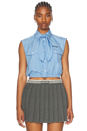 Miu Miu Cropped Button Up Top in Blue