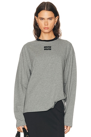 miu miuトップス Miu Miu Cashmere F.12 Half Zip Sweater in Ardesia | FWRD