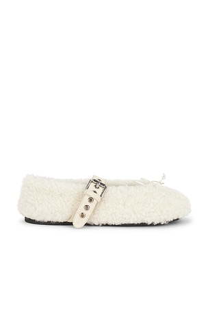 Miu Miu Montone Winter Ballerine Flat in White