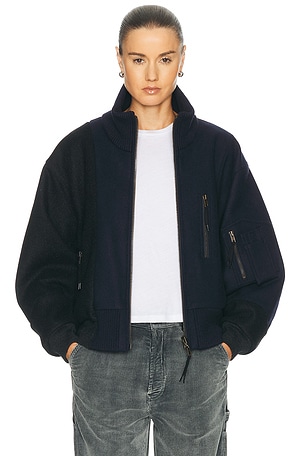 Maison Margiela Spliced Bomber Jacket in Dark Blue & Black Melange in Navy